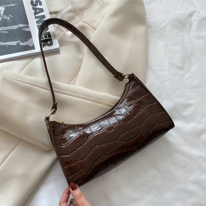 Fashion PU Leather Bags for Women Alligator Pattern Armpit Handbag Female Small Underarm Messenger Bag Purse Shoulder Handbags