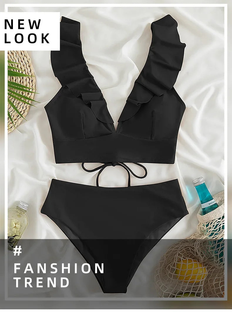 Ladies Two-Piece Bikini Set Sexy Swimsuit Tankini Fashion Ruffled Bikini Swimwear Women Swimming Suit Summer Beachwear Clothing