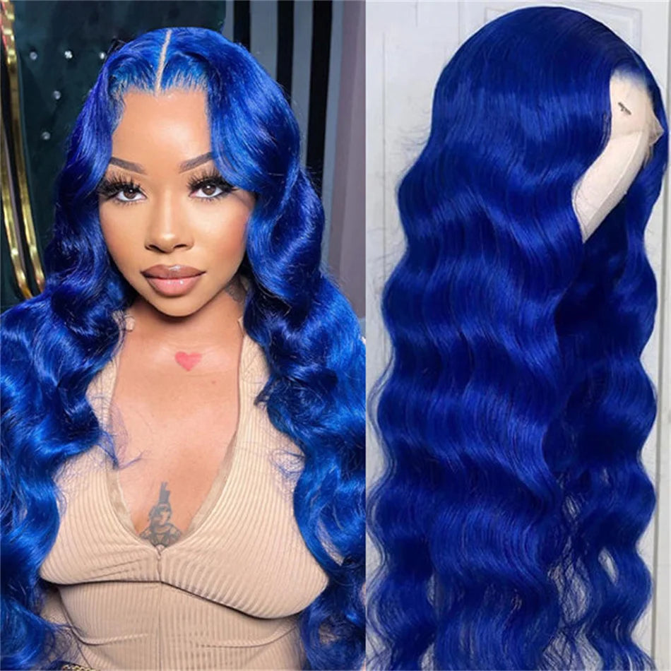 Navy Blue HD 13X6 Body Wave Lace Front Wig Colored Human Hair Wigs Glueless 30 Inch Royal Blue Lace Frontal Wig 100% Human Hair