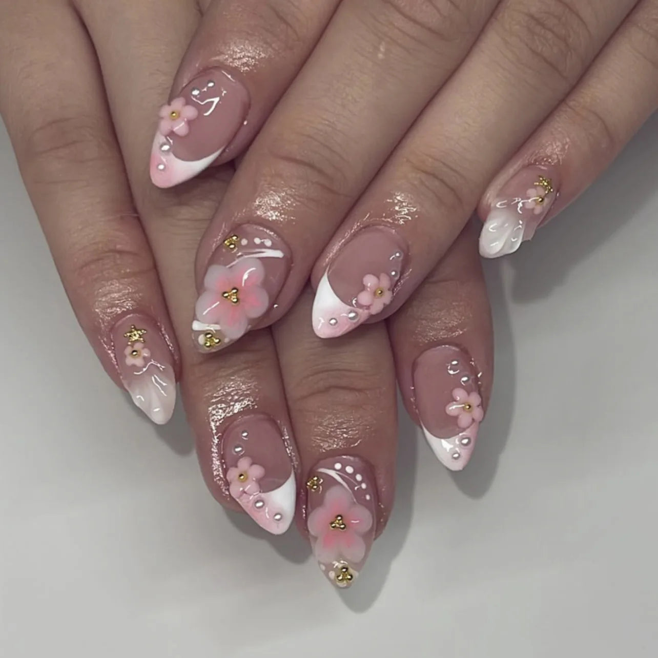 24pcs Sweet Pink Press on Nails with Bow Lipstick Print French Fake Nail Tips Wearable Detachable Ins Simple Korean False Nails