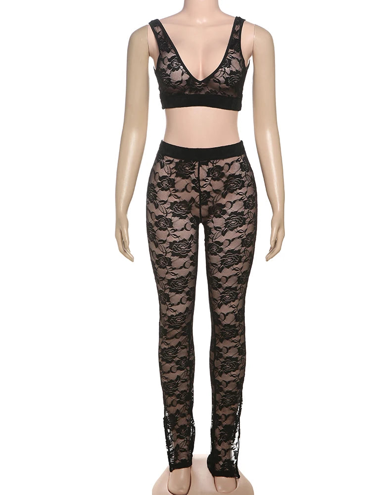 Weird Puss Jacquard Sexy 2 Piece Set Women Thin Summer Coquette Wide Belt Tank Tops+Leggings Stretch Activity Matching Clubwear