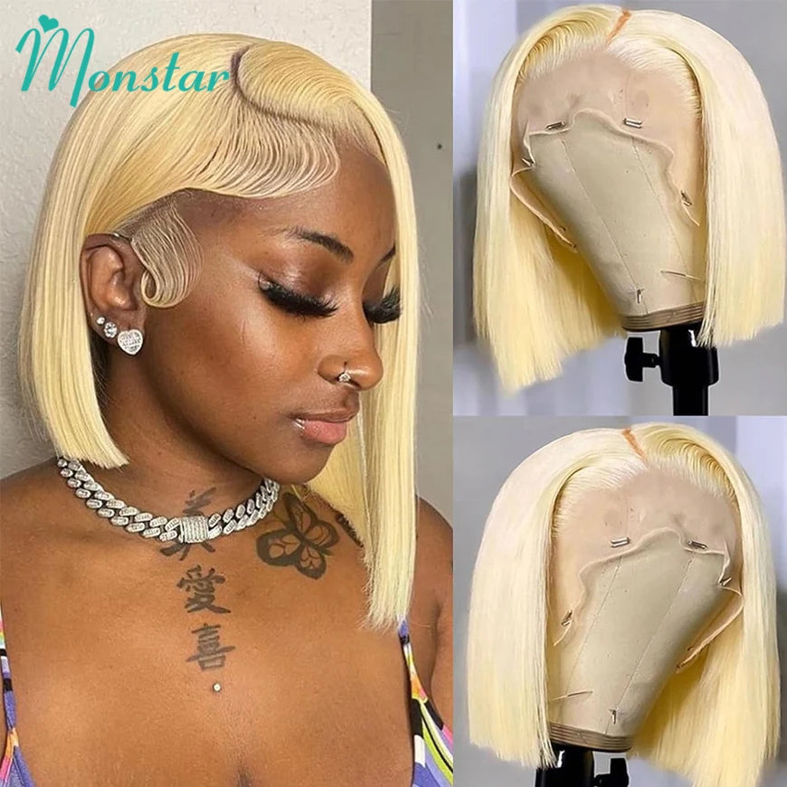 Sliver Grey Short Bob Human Hair Wigs 13x6 613 Blonde Bob Wig Transparent Lace Frontal Wig Bone Straight Brazilian Remy Hair Wig
