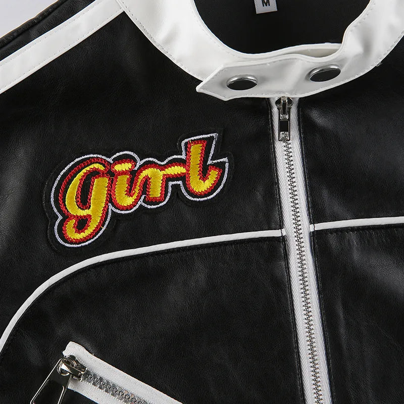 HLJ&GG Black Leather Jacket Fashion Streetwear Women Zip Long Sleeve Crop Top+Tshirts+Sequin Shorts 3 Piece Sets Female Clothing