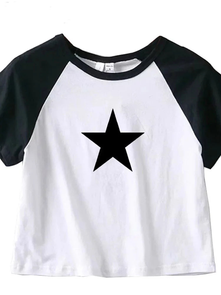 Y2K Clothes Star Tops, Tshirt Harajuku Retro Fashion Gothic Short Sleeve Crop Sexy Tops Aesthetics Tops Short Navel