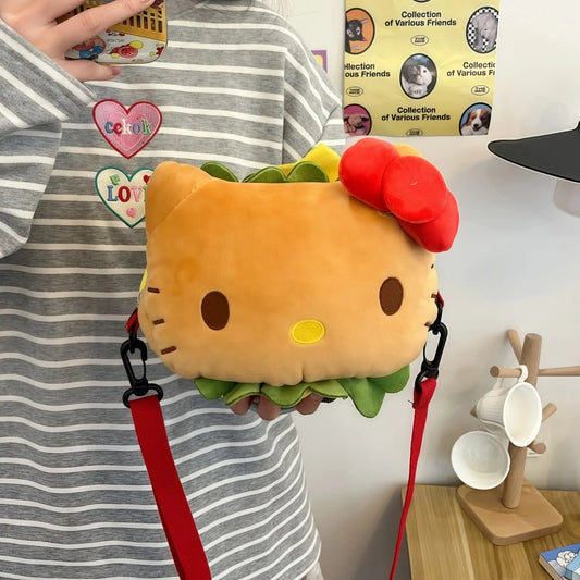Hello Kitty Kawaii Hamburger Plush Mini Crossbody Bag Adorable Shoulder Purse for Teen Girls Kawaii Fashion Shoulder Bagfor Girl