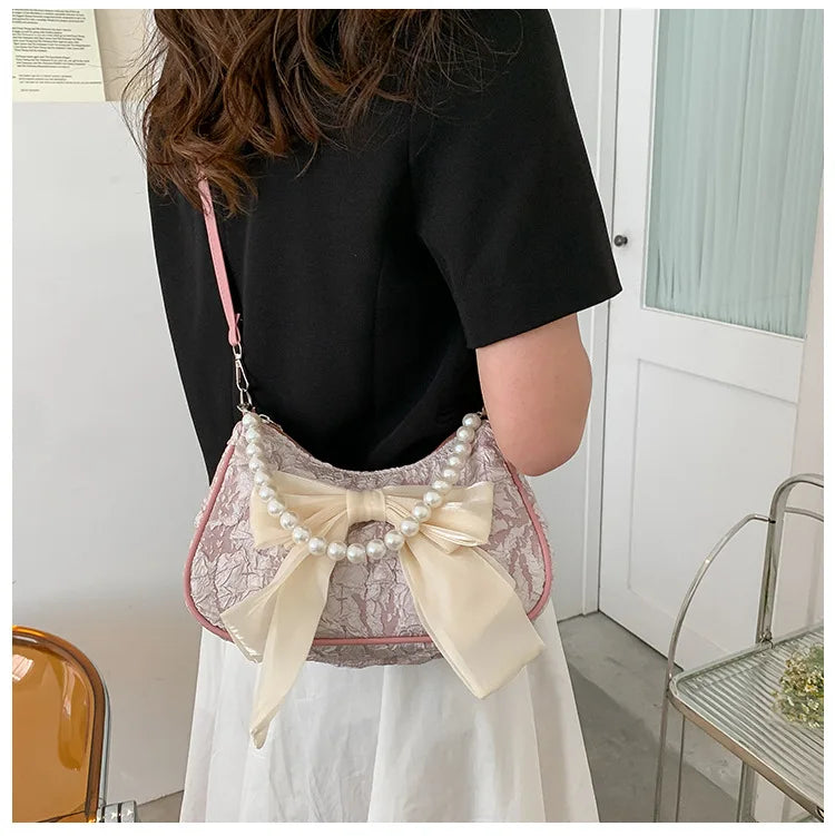 Pearl Female Bag Retro Luxury Designer Handbag Bow Crossbody Bags Fashion Canvas Women's 2023 Trend Shoulder bag Purses