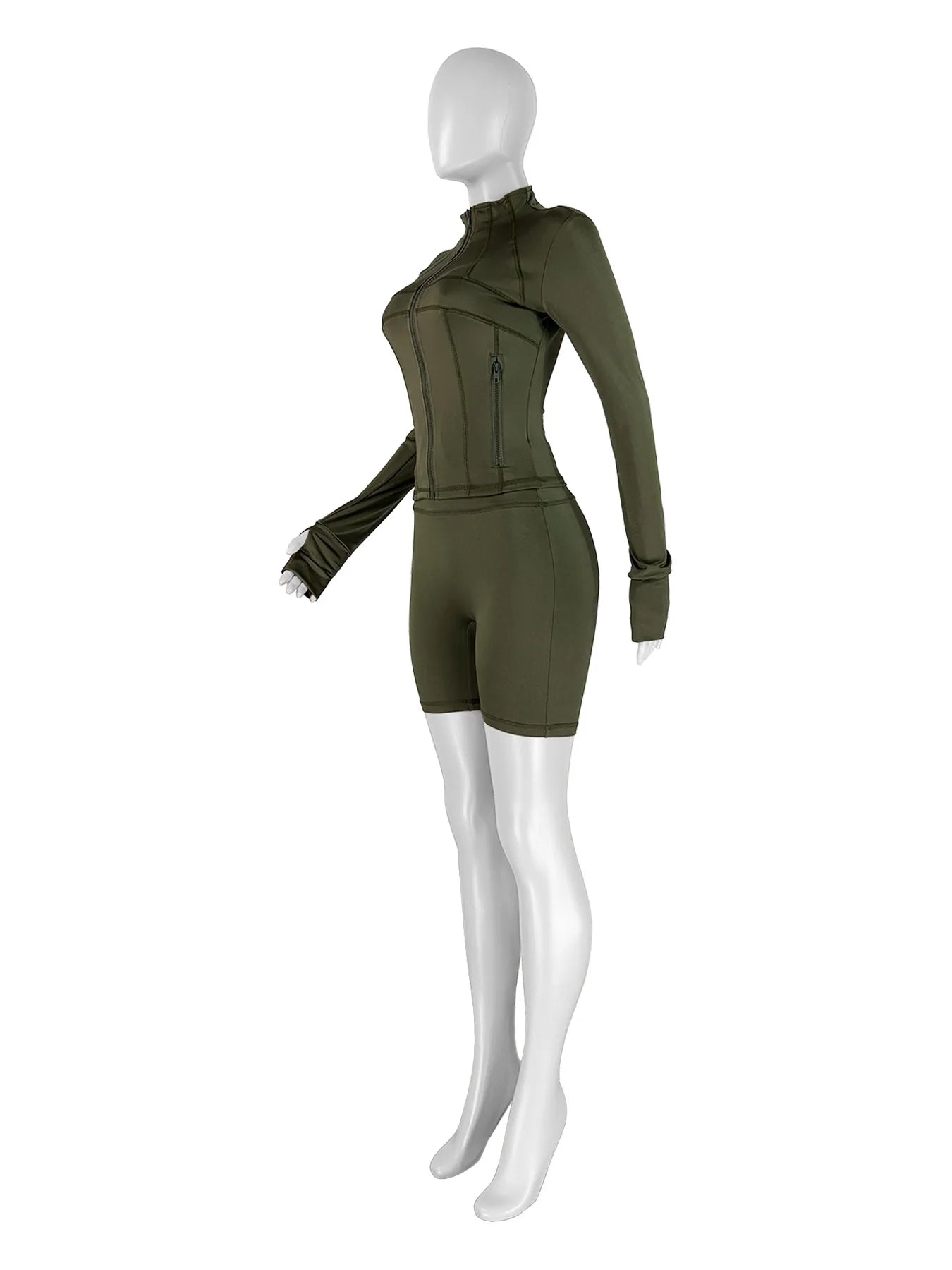 HLJ&GG Casual Sporty Skinny Shorts Two Piece Sets Women Zip Long Sleeve Slim Top + Shorts Outfits Summer New Stretchy Tracksuits