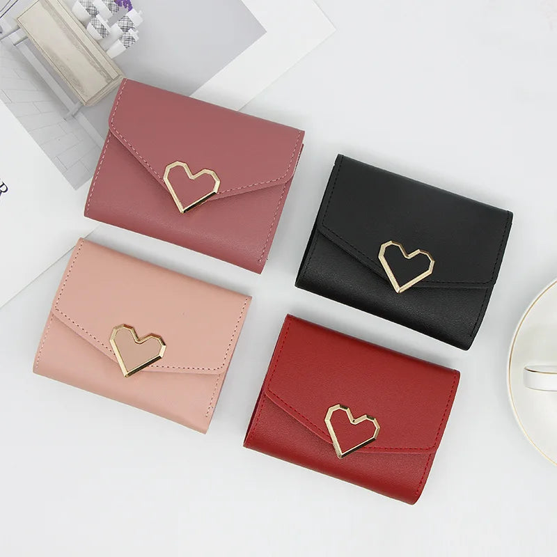 Korean version women wallet short heart-shaped three fold women's wallet multi card slot card bag zero wallet purses for women