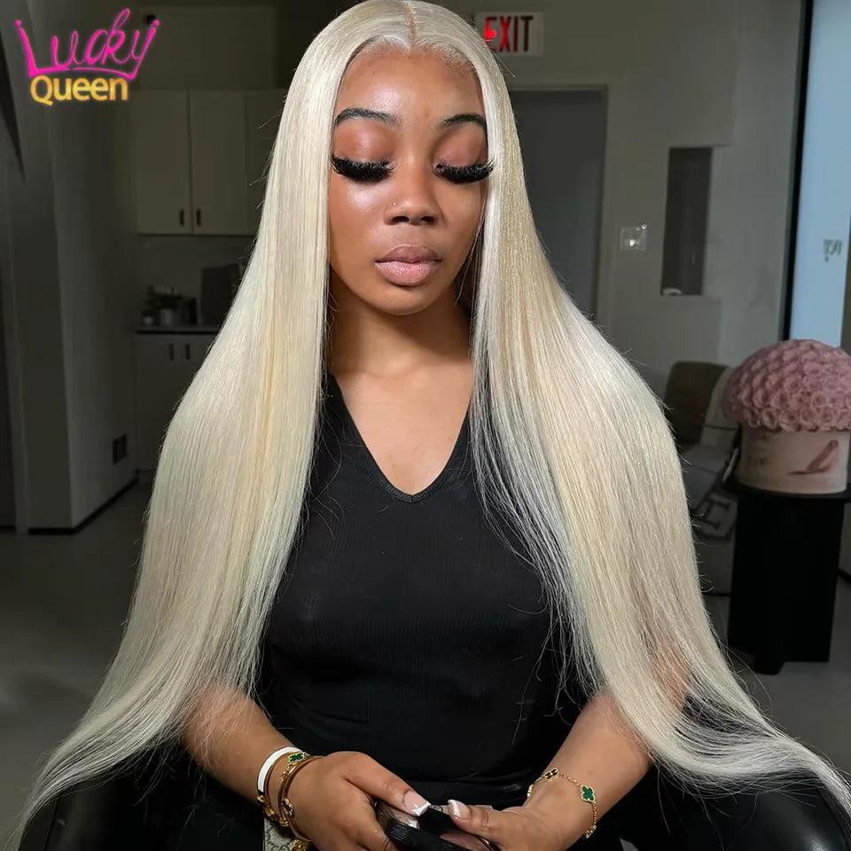 Fluorescent Green Bright 13x6 Frontal 613 Colorful Straight Human Hair Wigs For Women 180 Density Pre Plucked Transparent Lace