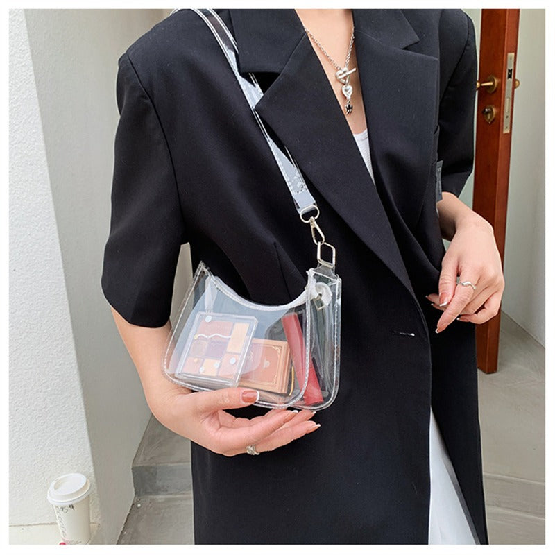 Clear Jelly Shoulder Bag For Women, Y2K Small Zipper Underarm Purses & Fashion Handbag