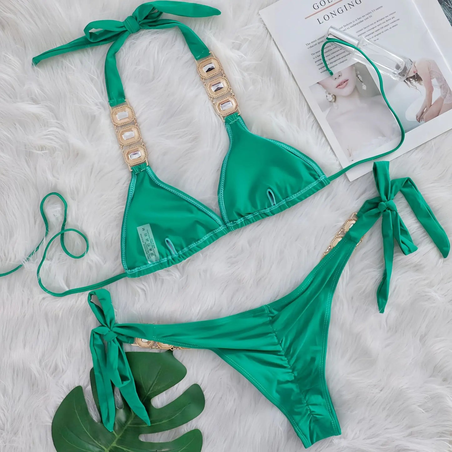 Sexy Rhinestone Bikini Set Women 2025 Luxury Pink Crystal Diamond Push Up Bandage Thong Swimsuit Beach Bathing Suit Swimwear
