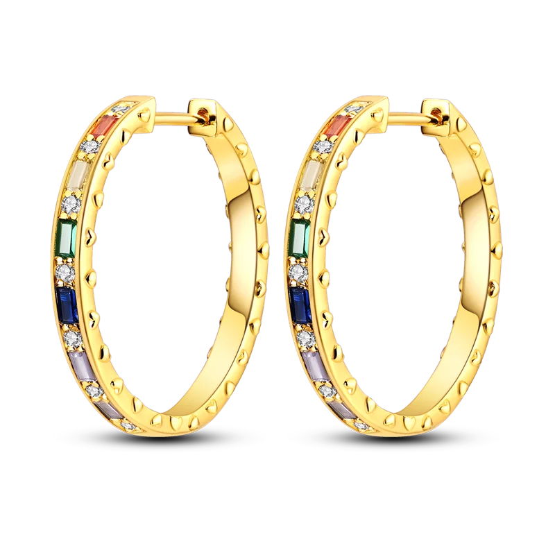 Fashion Gold Woman Hoop Earring 925 Sterling Silver Sparkling Zircon Round Ear Stud Earrings Fine Jewelry Lover Anniversary Gift