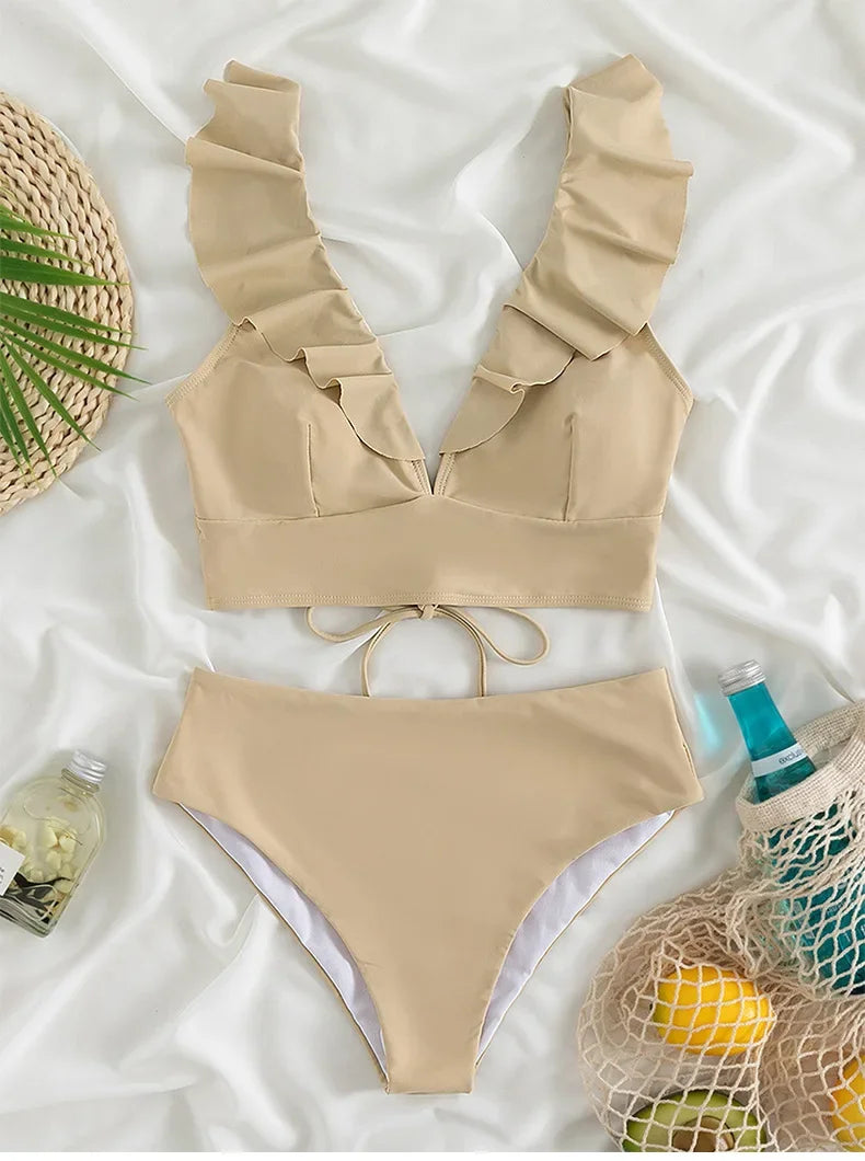 Ladies Two-Piece Bikini Set Sexy Swimsuit Tankini Fashion Ruffled Bikini Swimwear Women Swimming Suit Summer Beachwear Clothing