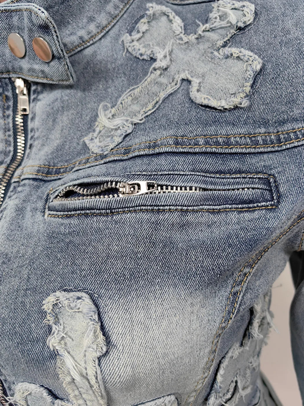 Weird Puss Vintage Women 2piece Set Half High Collar Zip Jacket+High Waist Mini Skirt Hipster Streetwear jeans Embroidery Suits