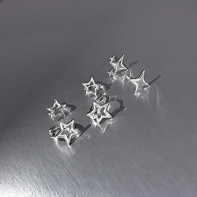Y2K Style Hollow Pentagonal Stud Earrings for Women Personalize Star Asterism Round Ear Buckle Metal Accessories Fashion Jewelry