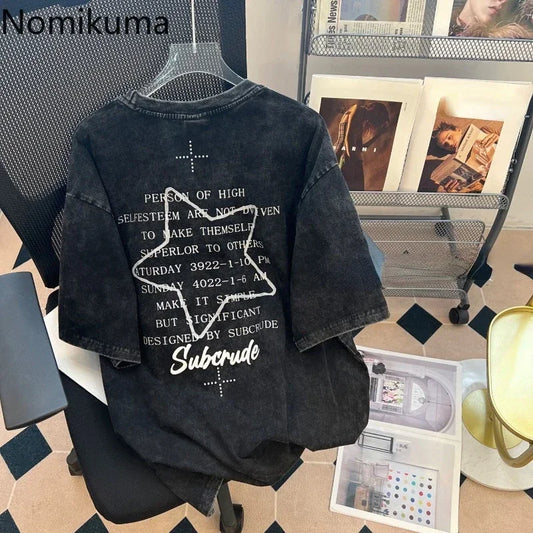Vintage Tshirts Women's Clothing Star Print Short Sleeve O-neck Tees Oversized Tops Y2k T Shirt Casual Fashion Harajuku T-shirt