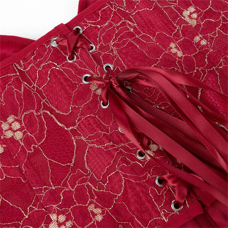 Sexy Women Overbust Corsets Crop Tops Golden Printed Bustiers Lace Up Body Shaper Lingerie Gothic Corselet