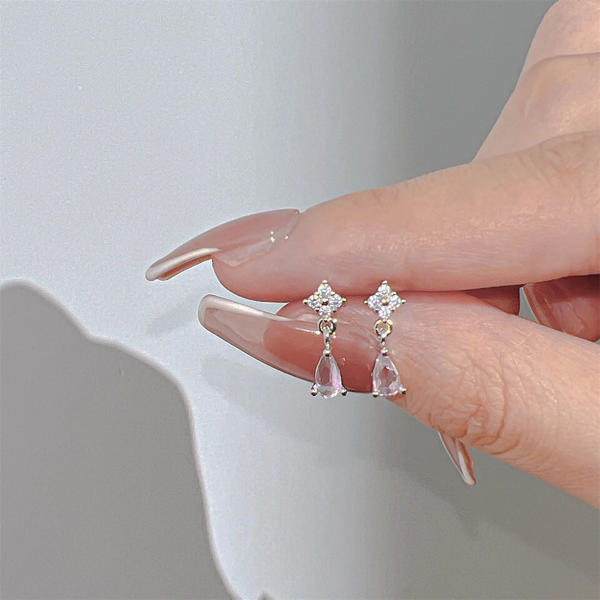 17KM INS Y2K Pink Heart Stud Earrings for Women Girls Korean Bow Dangle Earring Set Sweet Crystal Drop Earring Fashion Jewelry