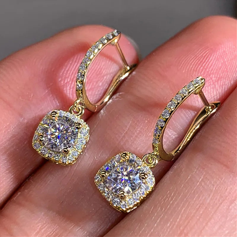 925 Sterling Silver Trendy Square Shape Drop Earrings Brilliant Bridal Engagement Wedding Jewelry Elegant Female Dangle Earring