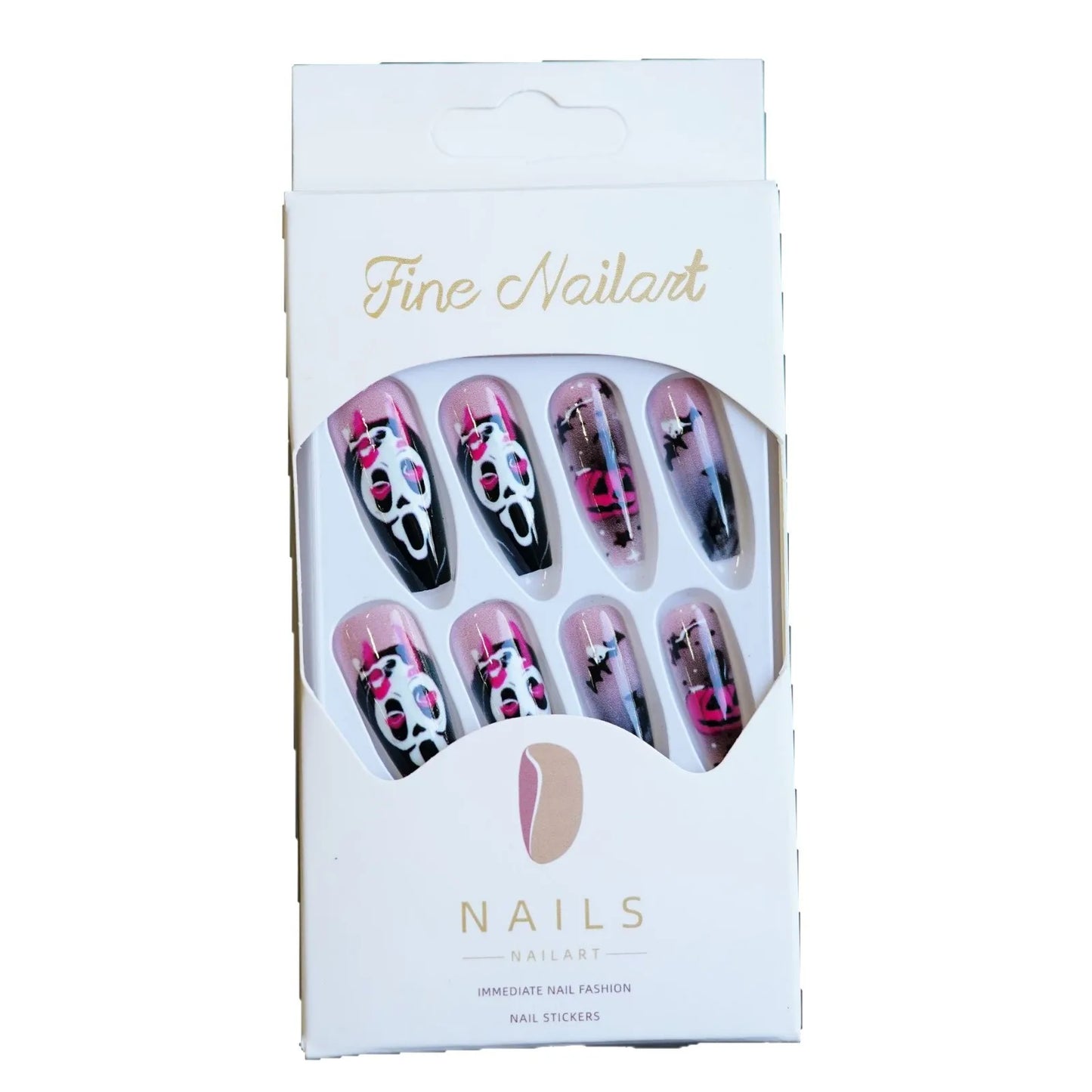 24pcs Halloween False Nails Ghost Witch Pumpkin Print Fake Nails Tips Wearable Detachable European Long Ballet Press on Nails