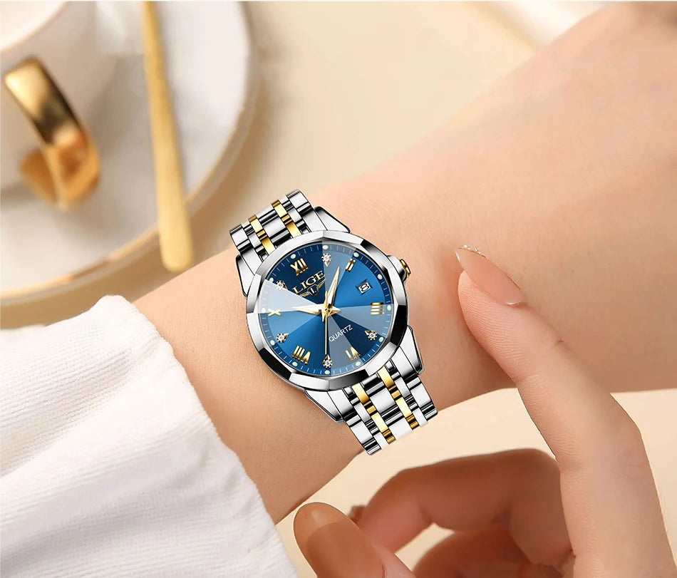LIGE Elegant Ultrathin Nordic Simple Style Quartz Movement ladies Wristwatch Fashion Stainless Steel Bracelet Belt Watch