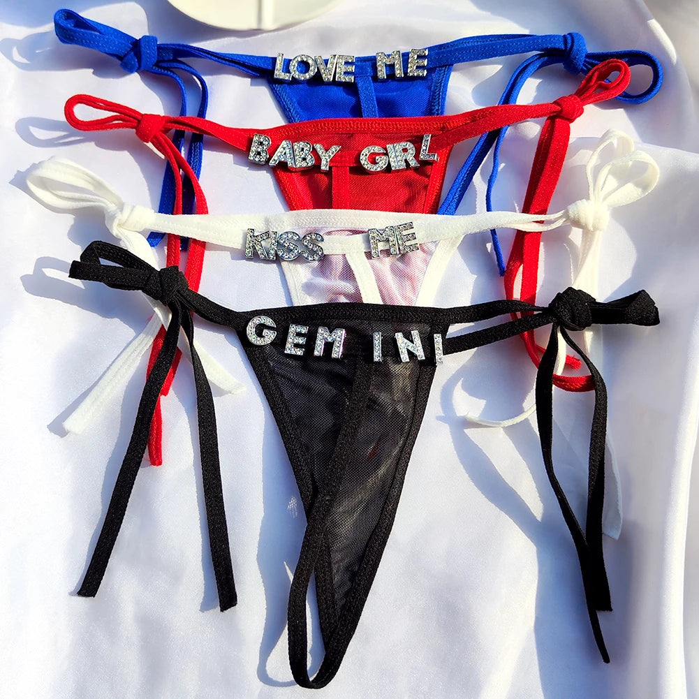 Sexy Lace G-string Thong Custom Underwear Name Letter Waist Chain Body Jewelry Personalized Crystal Letter Birthday Gift