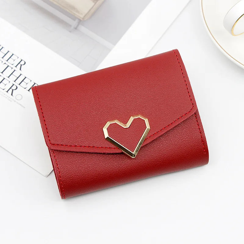 Korean version women wallet short heart-shaped three fold women's wallet multi card slot card bag zero wallet purses for women