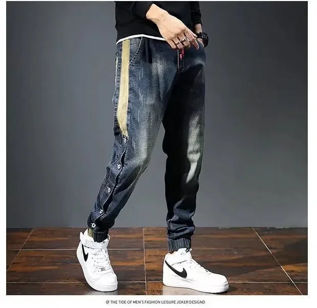 Denim Jeans Harem Pants Fashion Pockets Desinger Loose Baggy Moto Jeans Men Stretch Retro Streetwear Relaxed men clothing pants