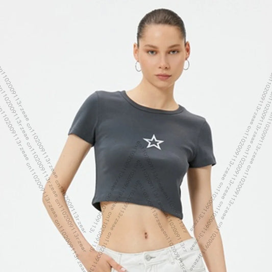 Short Crop Top With Star Pattern 3D Print Girl Hip Hop Gothic Baby Tee Y2K Harajuku Fashion Street Women Leisure Baby Tee