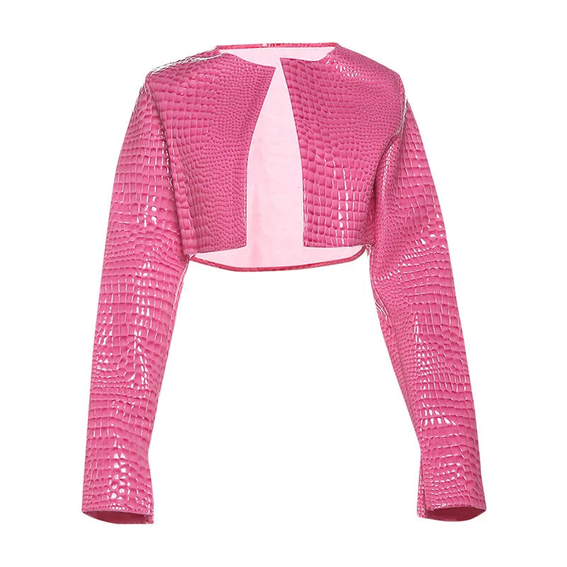 HLJ&GG Fashion Y2K Hot Girl Streetwear Women Leather Long Sleeve Crop Jacket+Bodysuits+Button Shorts 3 Piece Sets Outfits 2025