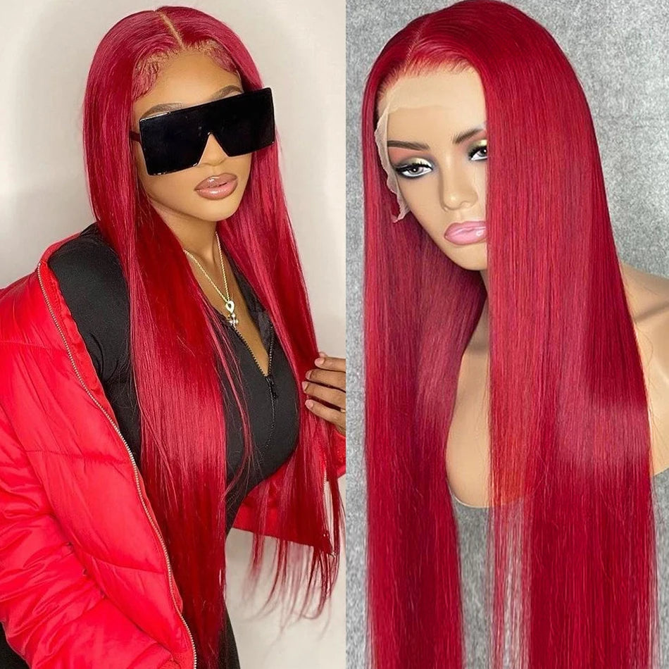 10A 13x6 Hot Christmas Red Colored Human Hair Wigs Tuneful HD Lace Front Human Hair Wigs Brazilian Straight HD Lace Frontal Wigs