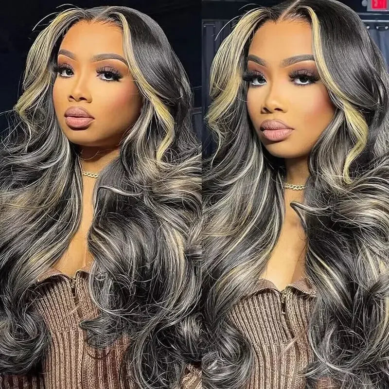 1B/27 Balayage Highlight Body Wave Wig Human Hair 30 Inch 13x4 HD Lace Frontal Wig Ombre Blonde Highlight Brazilian Hair Wigs