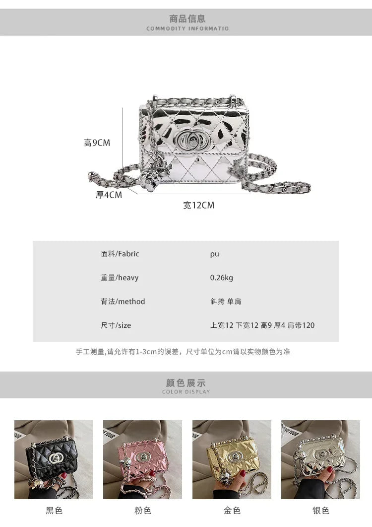 2025 New Arrival Eye - Catching Laser - Patent Mini Crossbody with Gleaming Glossy Chain Strap, Convenient Lipstick Holder