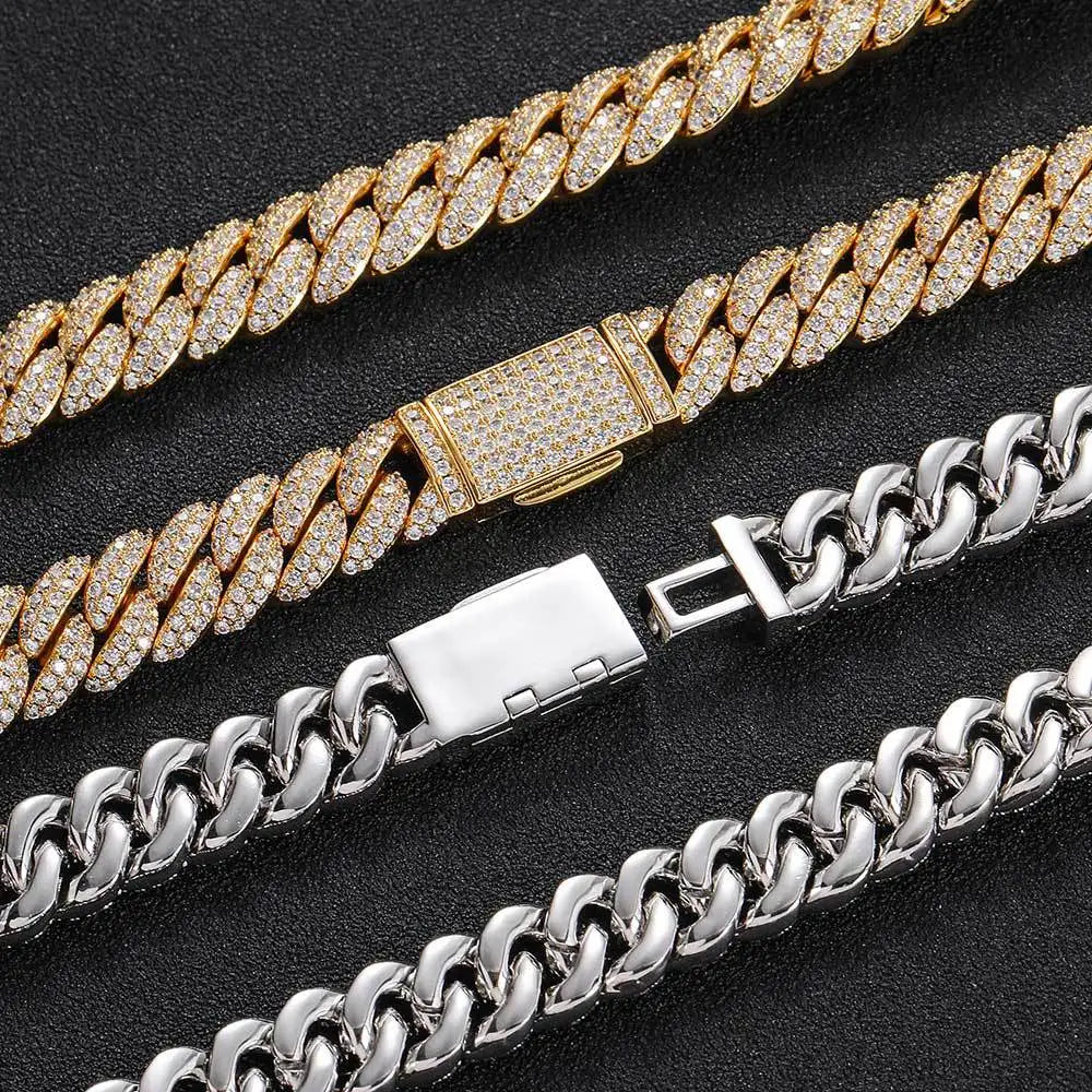 Rapper Chain Hip Hop Accessories Male 10mm Double Row Zircon Bubble Cuban Personality Men