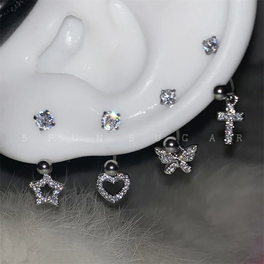 U-shaped Rhinestone 316L Stainless Steel Ring Ear Bone Nail for Women Love Hreat Butterfly Earrings Y2K Hottie Jewelry