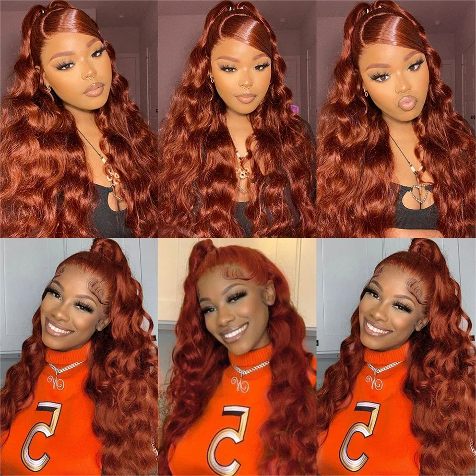 Reddish Brown 13x4 13x6 Lace Front Wigs Human Hair Pre Plucked 200% Density Body Wave Colored Human Hair Lace Frontal Human Wig