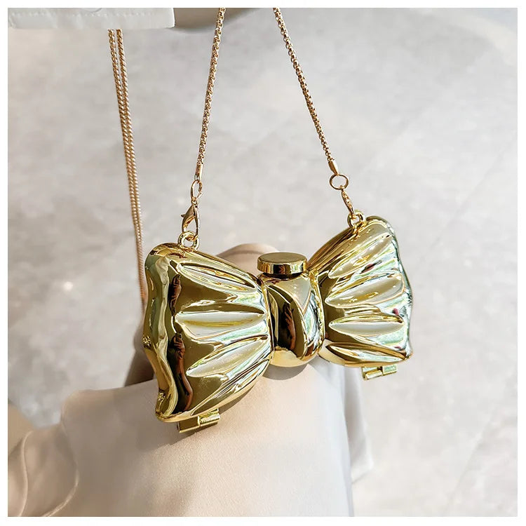 New Mini Evening Bag Metal Purse Crossbody Handbag for Girls Kid Women Bowknot Chain Shoulder Bag for Party Wedding
