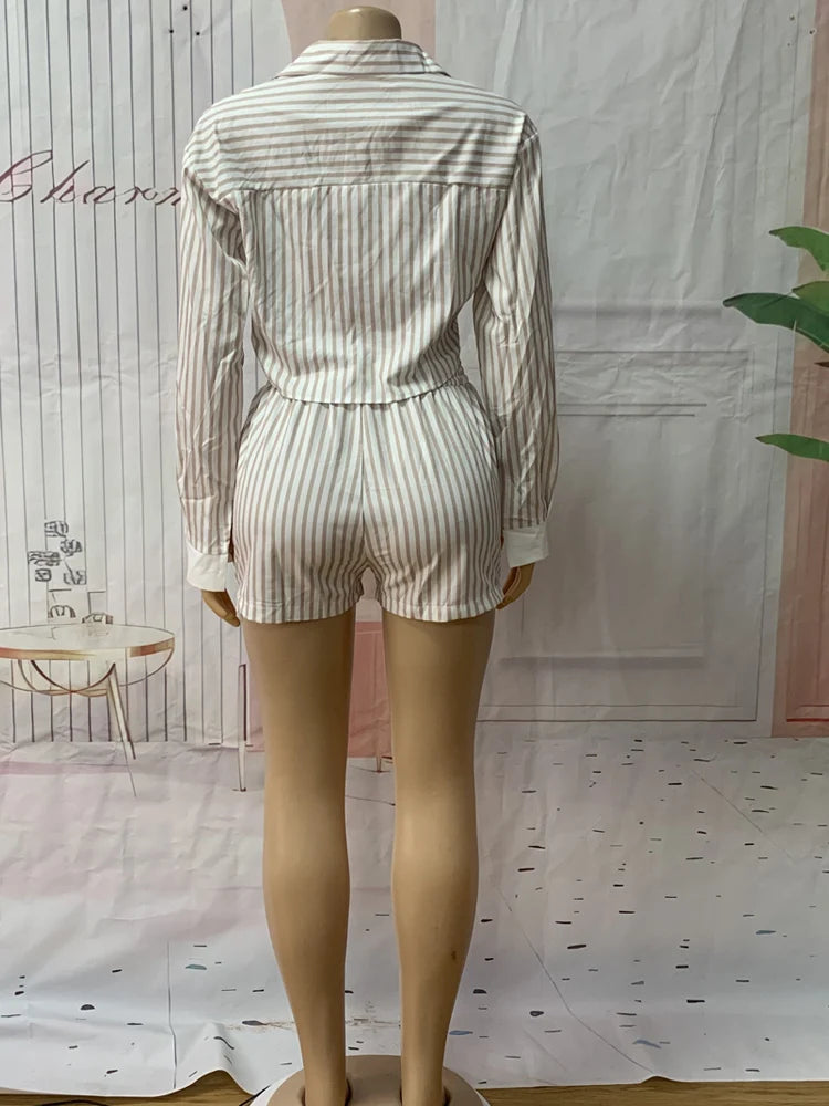 Kricesseen Chic Women's Pajama Set 2 Piece Outfits Night Out Wear Fashion Striped Tracksuits Set Club Overalls Work Wear Outfits