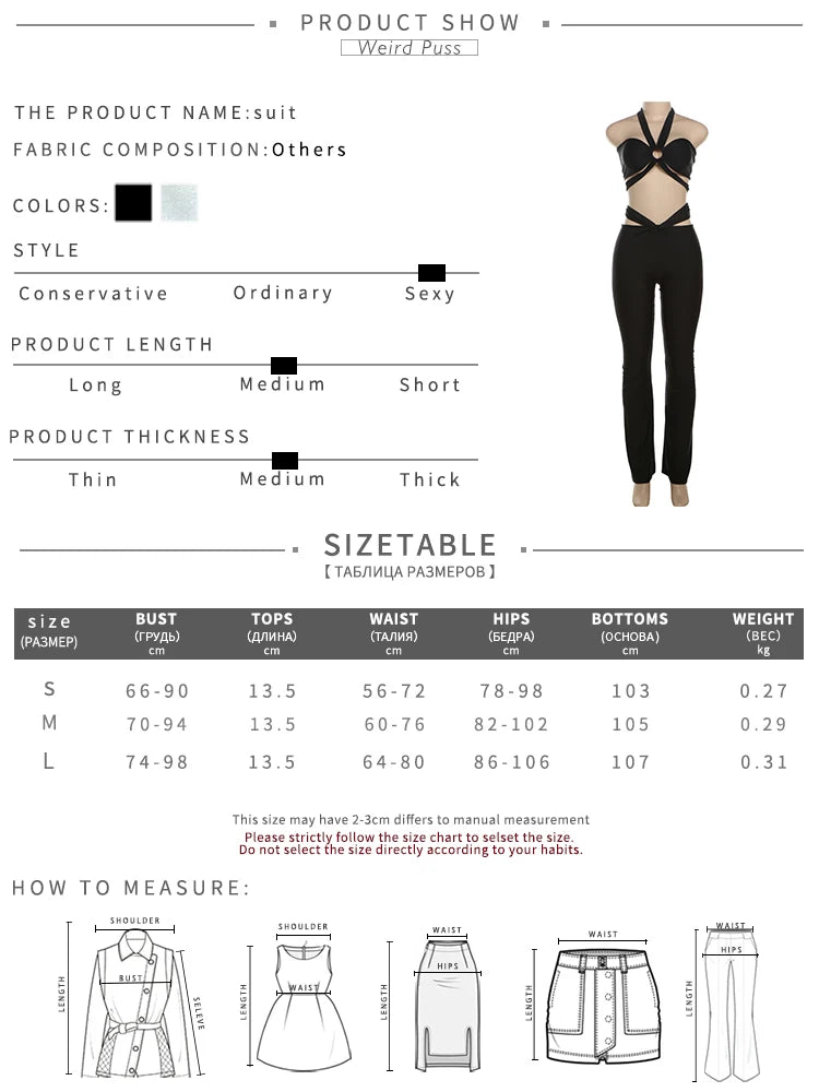 Weird Puss Sexy 2 Piece Set Women Hipster Halter Cross Wrapped Camisole+Ruched Hollow Leggings Street Summer Trend Matching Suit