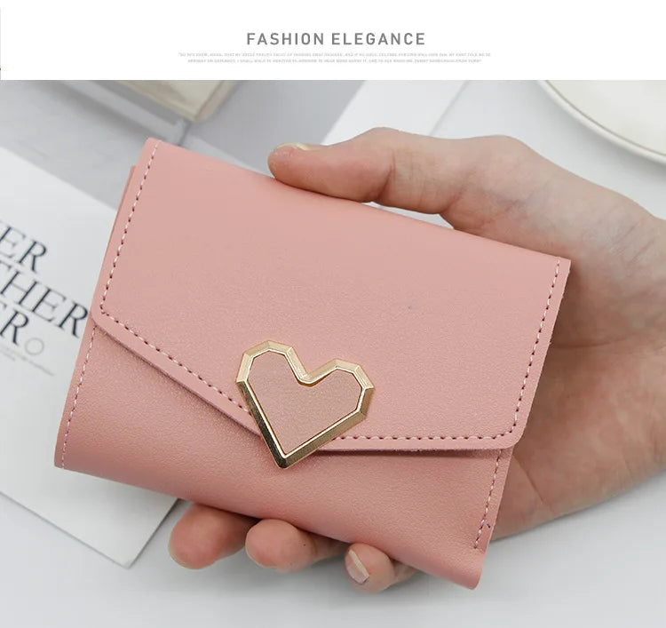 Korean version women wallet short heart-shaped three fold women's wallet multi card slot card bag zero wallet purses for women