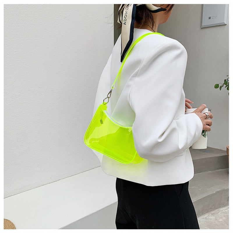 Clear Jelly Shoulder Bag For Women, Y2K Small Zipper Underarm Purses & Fashion Handbag