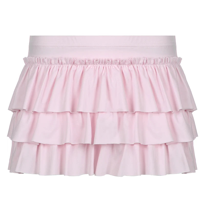 Rockmore Bow Sweet A-Line Skirts Women Sexy Slim Low-Waist Mini Skirts Y2K Female Summer Streetwear Pink Pleated Skirts Coqutte