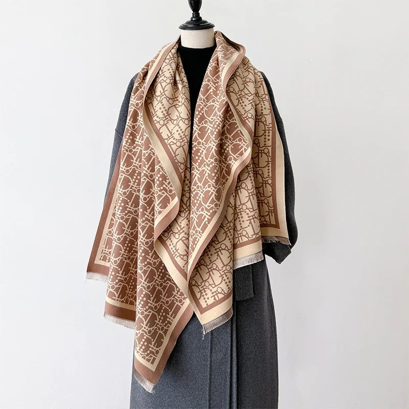 New Letter Design Winter Warm Cashmere Jacquard Scarves High Quality Women Thicken Wrap Shawl Ladies Wool Pashmina Scarf