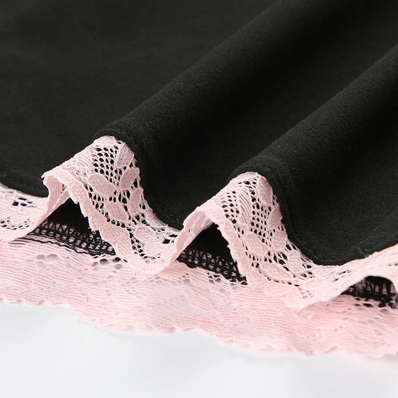 Contrast Lace Patchwork Square Collar Skinny Sexy Straps Rompers Playsuits Sweet Cute Y2K Clothing