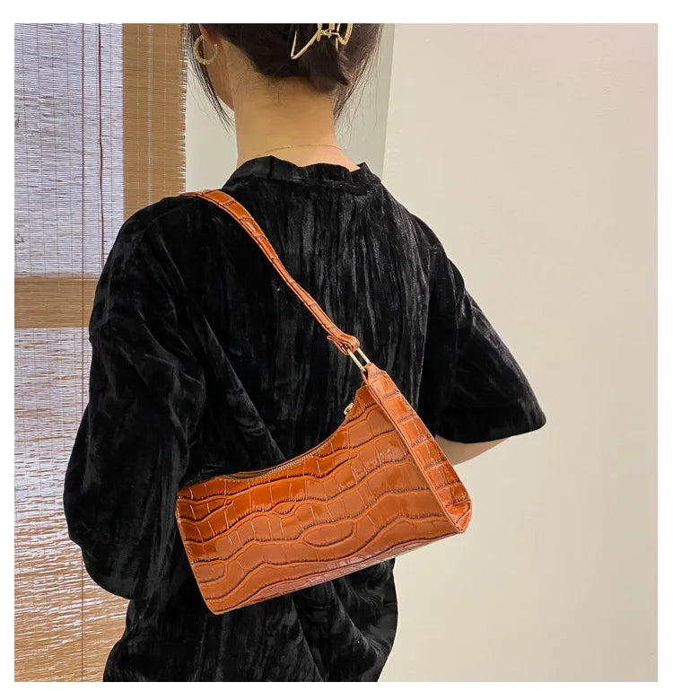 Fashion PU Leather Bags for Women Alligator Pattern Armpit Handbag Female Small Underarm Messenger Bag Purse Shoulder Handbags