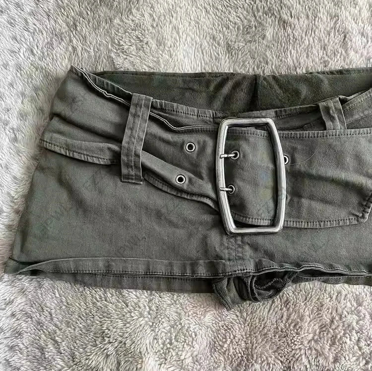Y2K High Street grey A-line skirt women's wear Harajuku hot Girl Sweet guy characteristic style slender elastic Cool jeans skirt