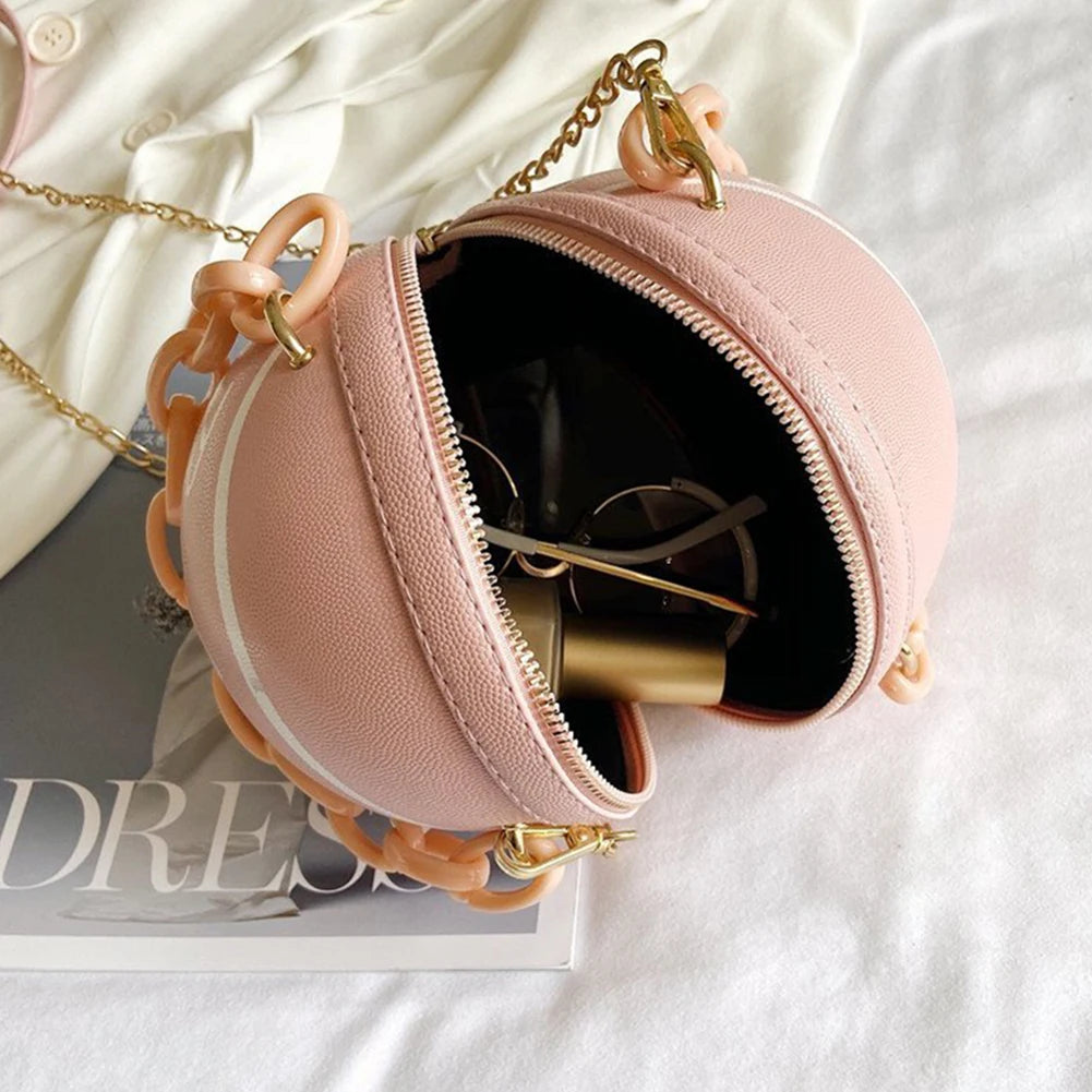 Fashion Chic Women Ball Handbag Round Basketball Football Shape Party bag Faux Leather Crossbody Girls Coin Purse Shoulder Bag