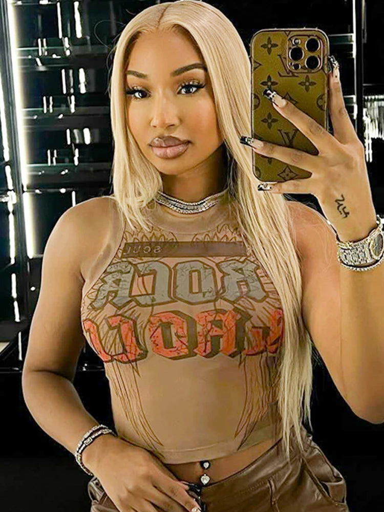 Weird Puss Seyx Hottie Crop Tees Women Summer Fashion Letter Print O-Neck Skinny Elastic Night Club Party Streetwear Tank Tops