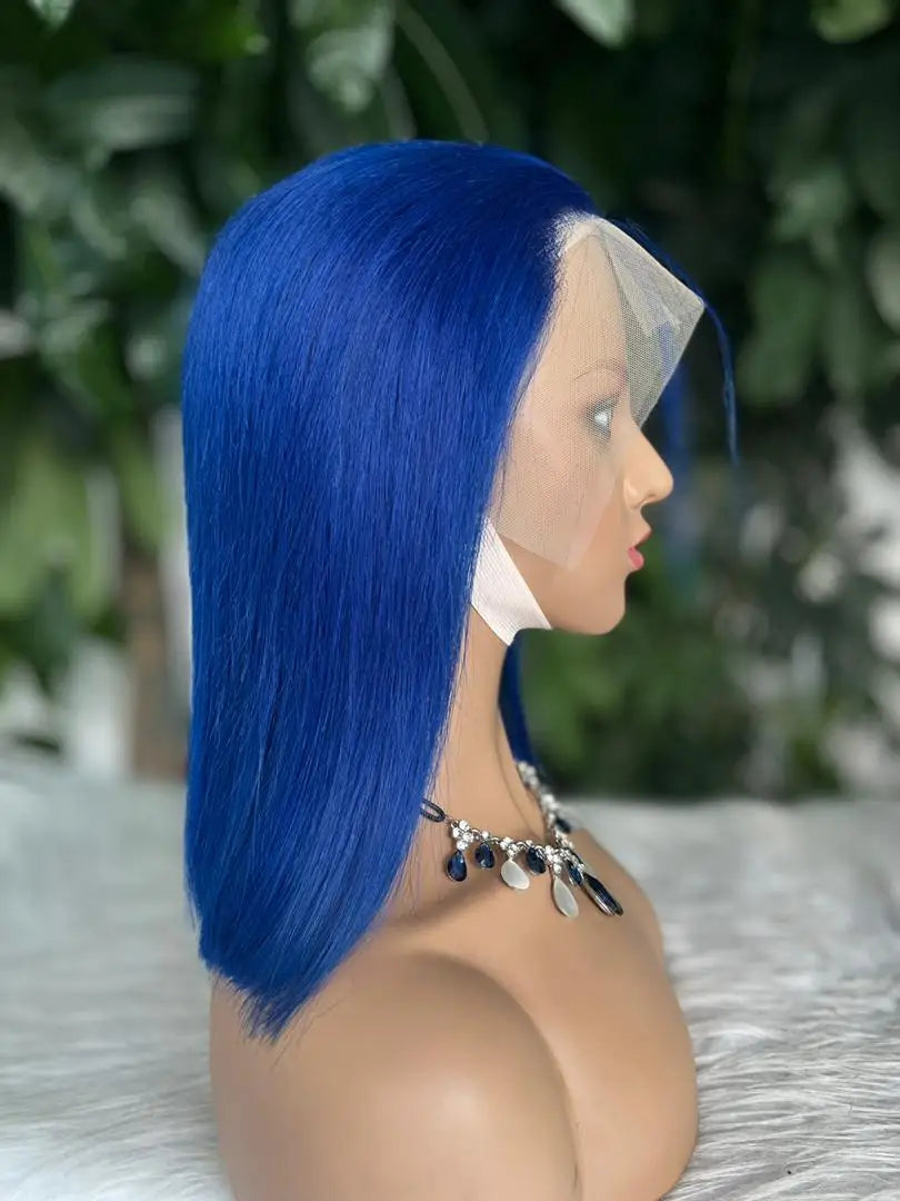 13x4 Lace Front Short Bob Wig Blue Color Straight Navy Blue Bob Transparent Lace Frontal Wigs Human Hair For Black Woman 10 Inch