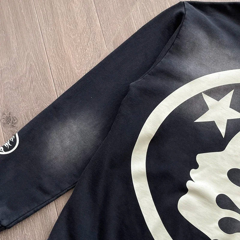 HS Wash water heavy diamond set casual hoodie